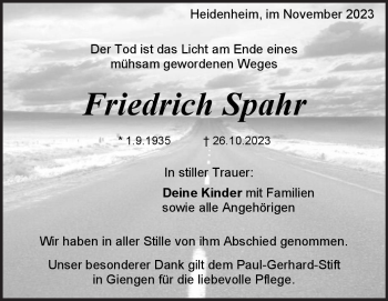 Traueranzeige von Friedrich Spahr von Heidenheimer Zeitung