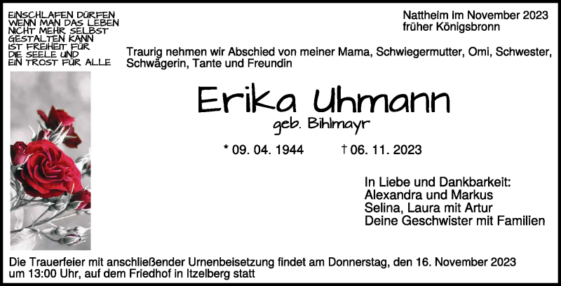  Traueranzeige für Erika Uhmann vom 13.11.2023 aus Heidenheimer Zeitung