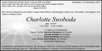Traueranzeige von Charlotte Swoboda von Heidenheimer Zeitung