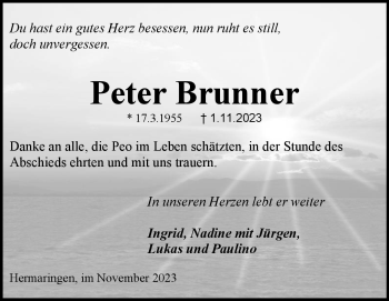 Traueranzeige von Peter Brunner von Heidenheimer Zeitung
