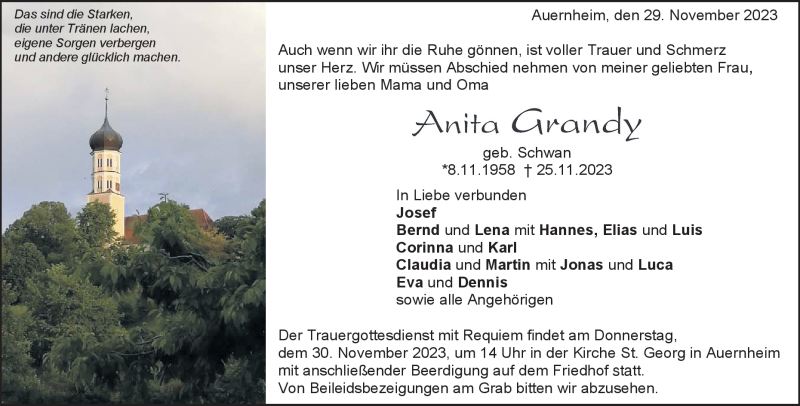  Traueranzeige für Anita Grandy vom 29.11.2023 aus Heidenheimer Zeitung