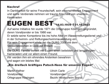 Traueranzeige von Eugen Best von Heidenheimer Zeitung