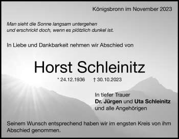 Traueranzeige von Horst Schleinitz von Heidenheimer Zeitung