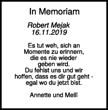Traueranzeige von Robert Mejak von Heidenheimer Zeitung