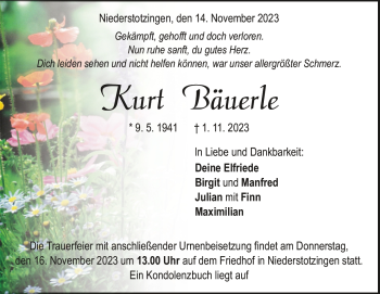Traueranzeige von Kurt Bäuerle von Heidenheimer Zeitung