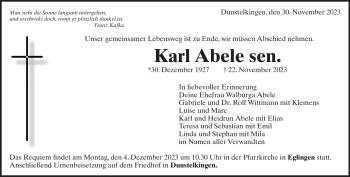Traueranzeige von Karl Abele von Heidenheimer Zeitung