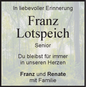 Traueranzeige von Franz Lotspeich von Heidenheimer Zeitung