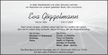 Traueranzeige von Eva Göggelmann von Heidenheimer Zeitung
