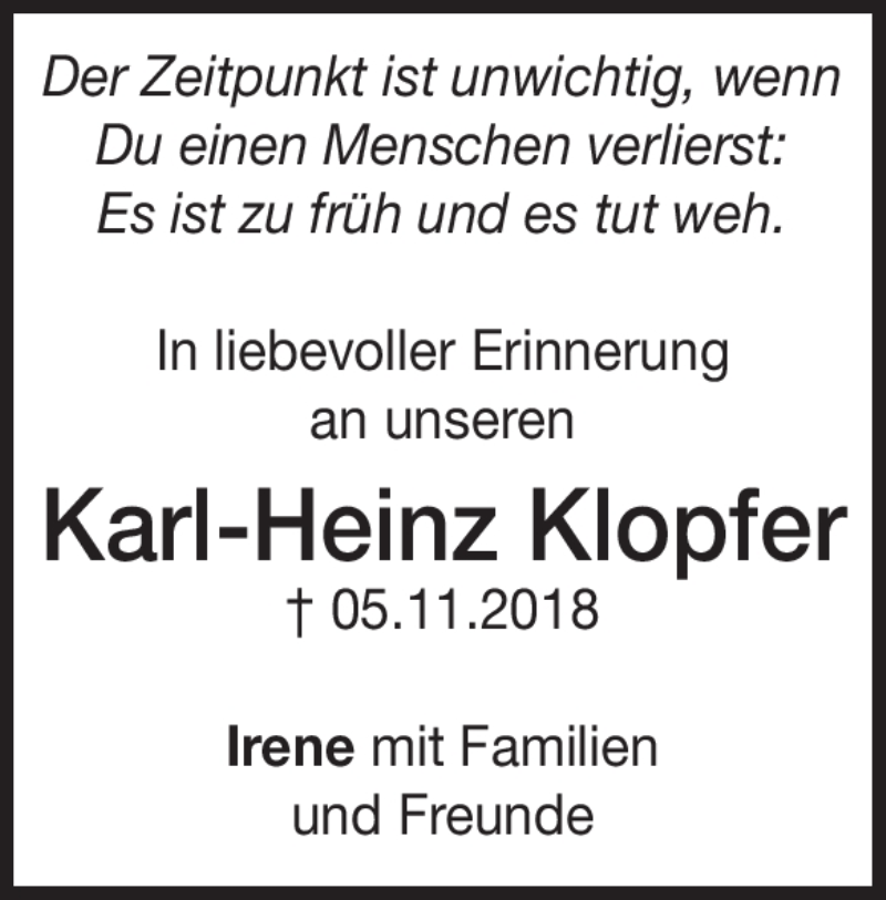  Traueranzeige für Karl-Heinz Klopfer vom 04.11.2023 aus Heidenheimer Zeitung