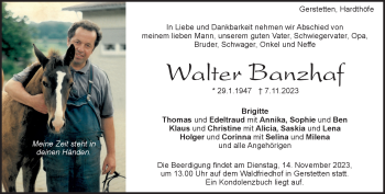 Traueranzeige von Walter Banzhaf von Heidenheimer Zeitung