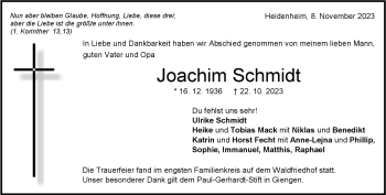 Traueranzeige von Joachim Schmidt von Heidenheimer Zeitung