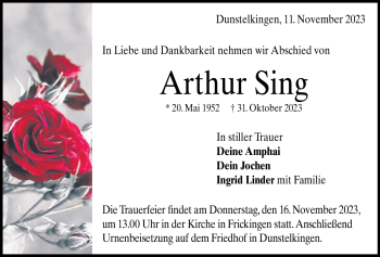 Traueranzeige von Arthur Sing von Heidenheimer Zeitung