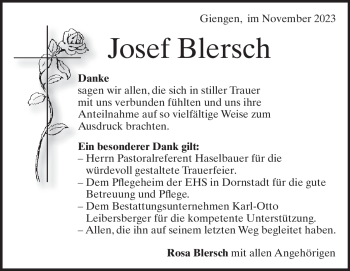 Traueranzeige von Josef Blersch von Heidenheimer Zeitung