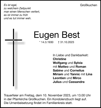 Traueranzeige von Eugen Best von Heidenheimer Zeitung