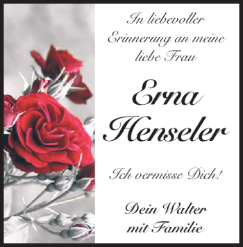Traueranzeige von Erna Henseler von Heidenheimer Zeitung