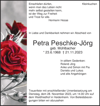 Traueranzeige von Petra Peschke-Jörg von Heidenheimer Zeitung