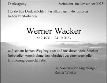 Traueranzeige von Werner Wacker von Heidenheimer Zeitung