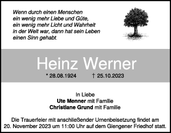 Traueranzeige von Heinz Werner von Heidenheimer Zeitung
