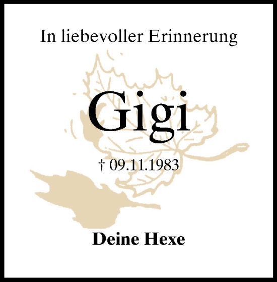 Traueranzeige von Gigi  von Heidenheimer Zeitung