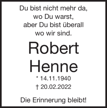 Traueranzeige von Robert Henne von Heidenheimer Zeitung
