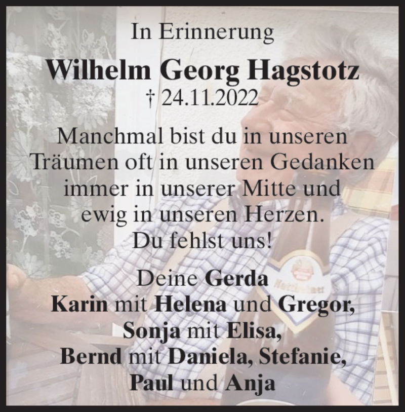  Traueranzeige für Wilhelm Georg Hagstotz vom 24.11.2023 aus Heidenheimer Zeitung