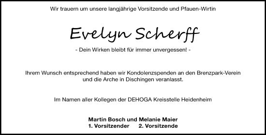 Traueranzeige von Evelyn Scherff von Heidenheimer Zeitung