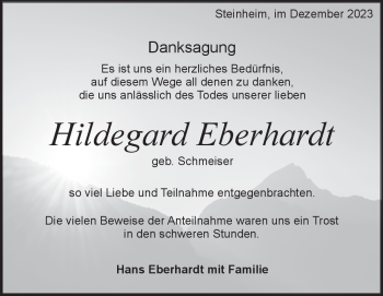 Traueranzeige von Hildegard Eberhardt von Heidenheimer Zeitung