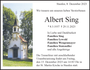 Traueranzeige von Albert Sing von Heidenheimer Zeitung