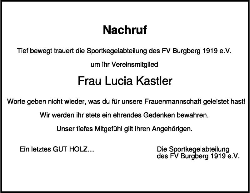  Traueranzeige für Lucia Kastler vom 08.12.2023 aus Heidenheimer Zeitung