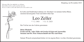 Traueranzeige von Leo Zeller von Heidenheimer Zeitung