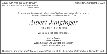 Traueranzeige von Albert Junginger von Heidenheimer Zeitung