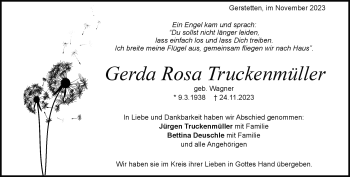 Traueranzeige von Gerda Rosa Truckenmüller von Heidenheimer Zeitung