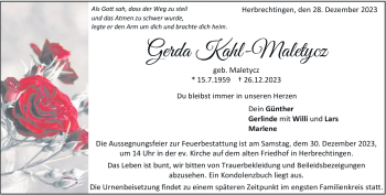 Traueranzeige von Gerda Kahl-Maletycz von Heidenheimer Zeitung