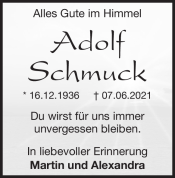 Traueranzeige von Adolf Schmuck von Heidenheimer Zeitung