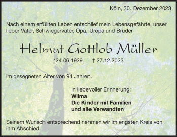 Traueranzeige von Helmut Gottlob Müller von Heidenheimer Zeitung
