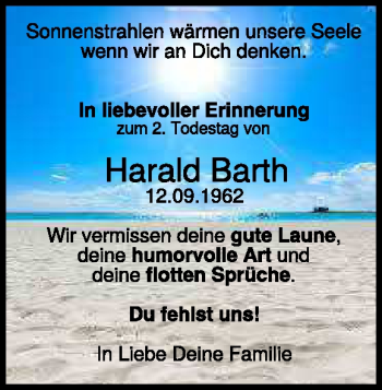 Traueranzeige von Harald Barth von Heidenheimer Zeitung