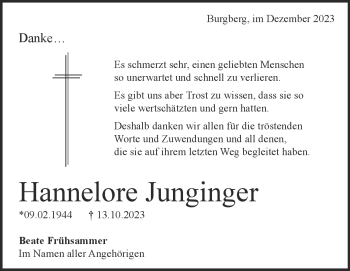Traueranzeige von Hannelore Junginger von Heidenheimer Zeitung