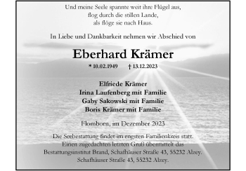 Traueranzeige von Eberhard Krämer von Heidenheimer Zeitung