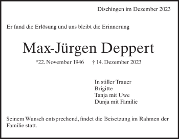 Traueranzeige von Max-Jürgen Deppert von Heidenheimer Zeitung