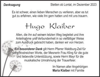 Traueranzeige von Hugo Klaiber von Heidenheimer Zeitung