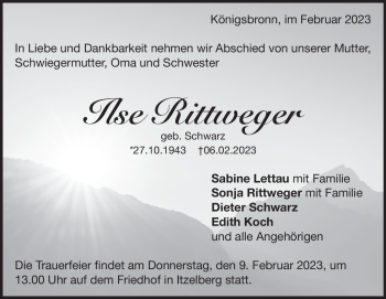 Traueranzeige von Ilse Rittweger von Heidenheimer Zeitung