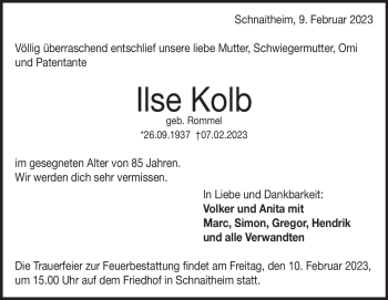 Traueranzeige von Ilse Kolb von Heidenheimer Zeitung