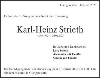 Anzeige Karl-Heinz Strieth