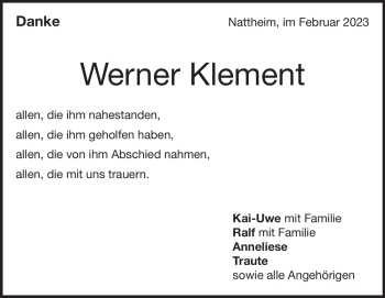 Traueranzeige von Werner Klement von Heidenheimer Zeitung