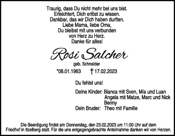 Traueranzeige von Rosi Salcher von Heidenheimer Zeitung