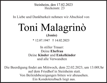 Traueranzeige von Toni Malagrino von Heidenheimer Zeitung