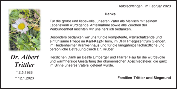 Traueranzeige von Albert Trittler von Heidenheimer Zeitung