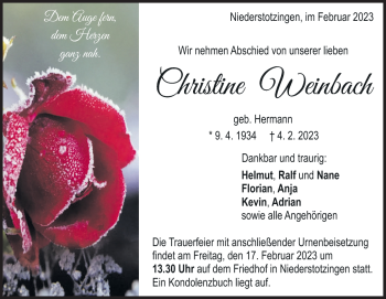 Traueranzeige von Christine Weinbach von Heidenheimer Zeitung