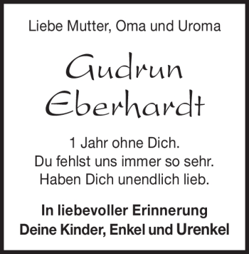 Traueranzeige von Gudrun Eberhardt von Heidenheimer Zeitung