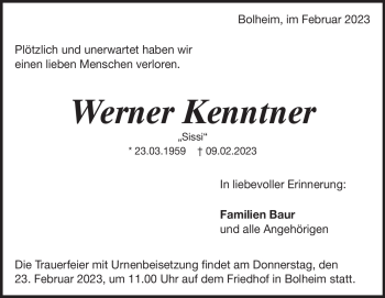 Traueranzeige von Werner Kenntner von Heidenheimer Zeitung